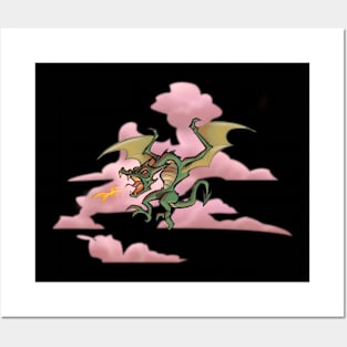 Dragon mascot with clouds Posters and Art